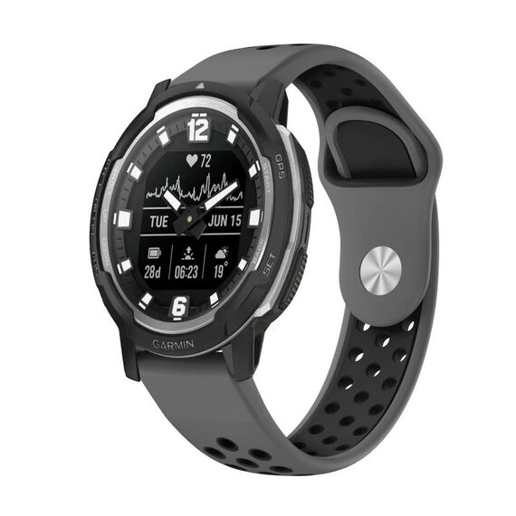 Per Garmin Instinct Crossover Solar 22mm Cinturino sportivo in silicone traspirante (grigio + nero)