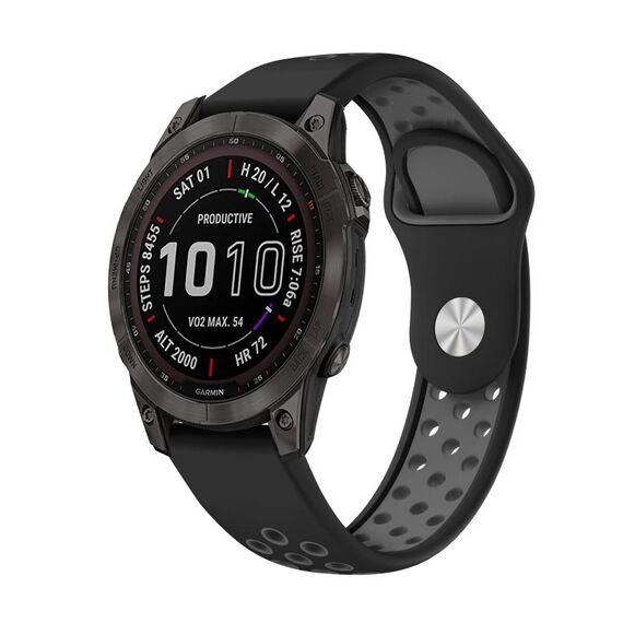 Per cinturino sportivo in silicone traspirante Garmin Fenix 7 22mm (nero + grigio)