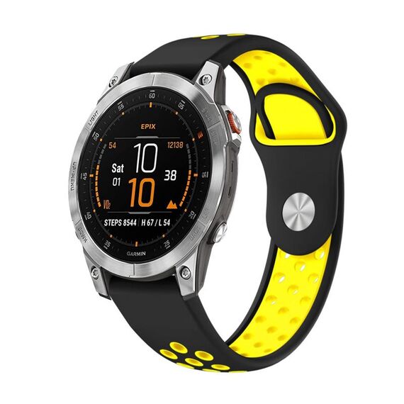 Per cinturino sportivo in silicone traspirante Garmin EPIX Gen 2 22mm (nero + giallo)
