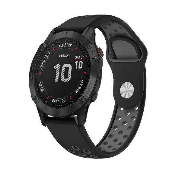 Per Garmin Fenix 6 Pro GPS 22mm Cinturino sportivo in silicone traspirante (nero + grigio)