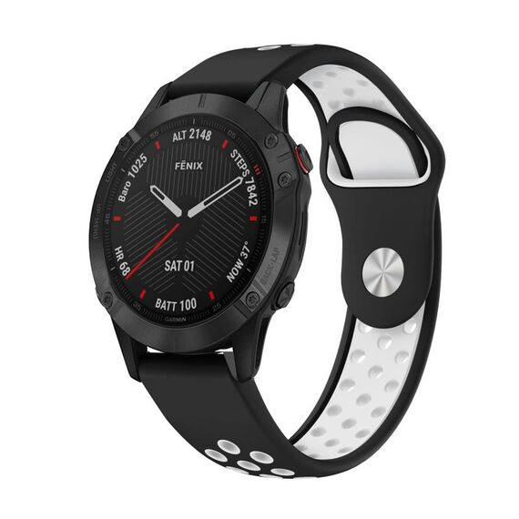 Per Garmin Fenix 6 Sapphire GPS 22mm Cinturino sportivo in silicone traspirante (nero + bianco)