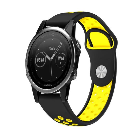Per cinturino sportivo in silicone traspirante Garmin Fenix 5 22mm (nero + giallo)