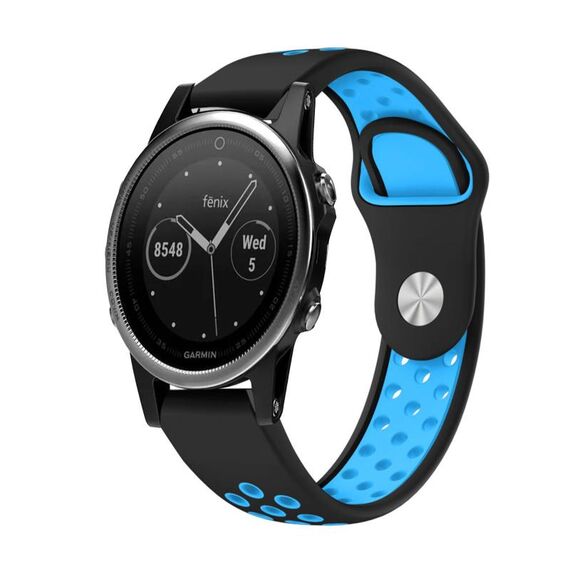 Per cinturino sportivo in silicone traspirante Garmin Fenix 5 22mm (nero + blu)