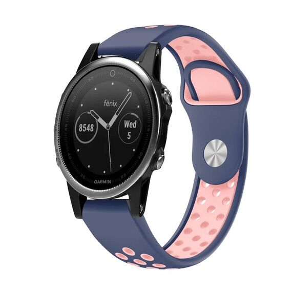 Per cinturino sportivo in silicone traspirante Garmin Fenix 5 22mm (blu notte + rosa)