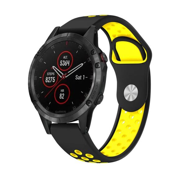Per cinturino sportivo in silicone traspirante Garmin Fenix 5 Plus 22mm (nero + giallo)