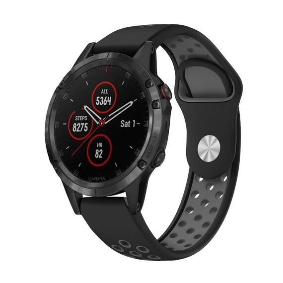 Per cinturino sportivo in silicone traspirante Garmin Fenix 5 Plus 22mm (nero + grigio)