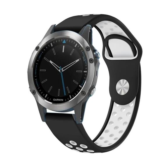 Per Garmin Quatix 5 Sapphire 22mm Cinturino sportivo in silicone traspirante (nero + bianco)