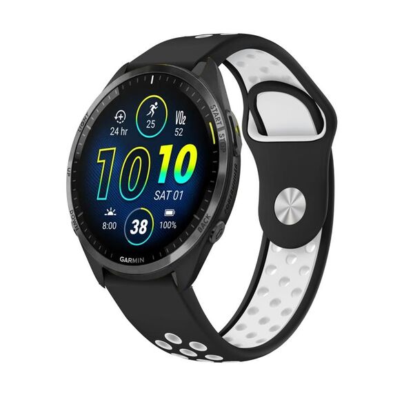 Per Garmin Forerunner 965 Cinturino sportivo in silicone traspirante da 22 mm (nero + bianco)