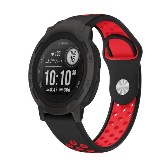 Per cinturino sportivo in silicone traspirante Garmin Instinct 2 22mm (nero + rosso)