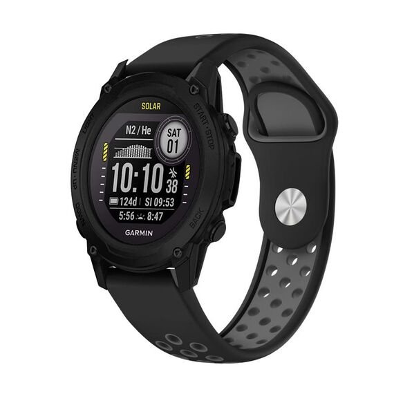 Per cinturino sportivo in silicone traspirante Garmin Descent G1 22mm (nero + grigio)