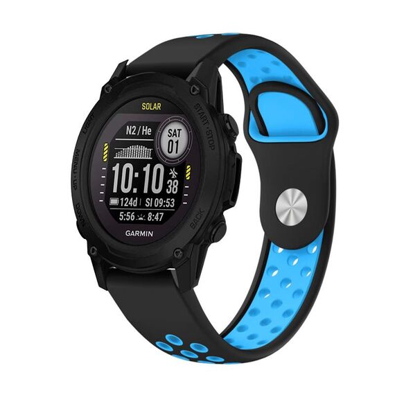 Per cinturino sportivo in silicone traspirante Garmin Descent G1 22mm (nero + blu)