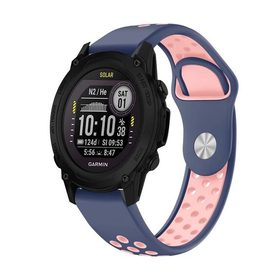 Per cinturino sportivo in silicone traspirante Garmin Descent G1 22mm (blu notte + rosa)