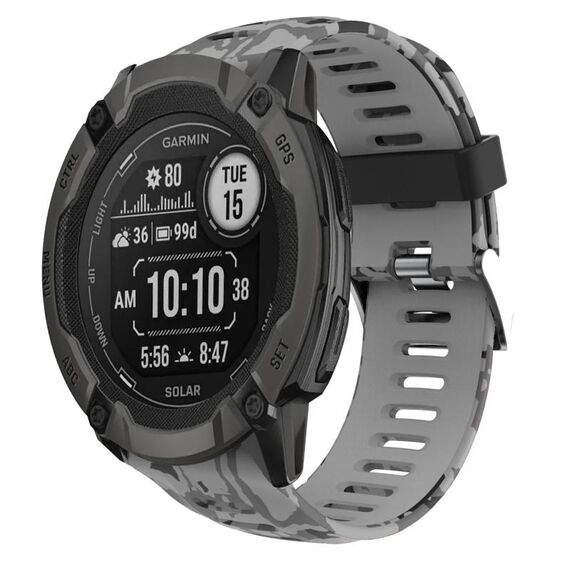Per Garmin Instinct 2X Solar 26mm Cinturino in silicone stampato mimetico (grigio + mimetico militare)