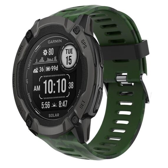 Per Garmin Instinct 2X Solar 26mm Camouflage cinturino in silicone stampato (verde militare + mimetico militare)