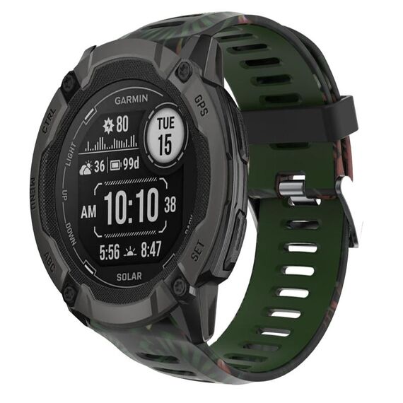 Per Garmin Instinct 2X Solar 26mm Camouflage cinturino in silicone stampato (verde militare + bambù mimetico)