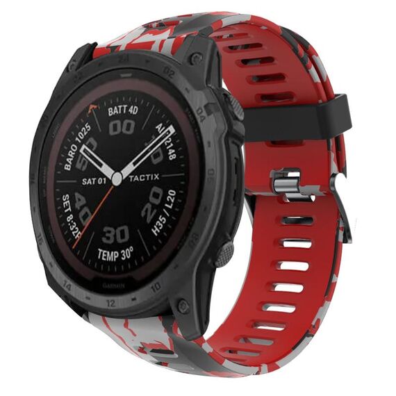 Per Garmin Tactix 7 Pro 26mm Cinturino in silicone stampato mimetico (rosso + mimetico militare)
