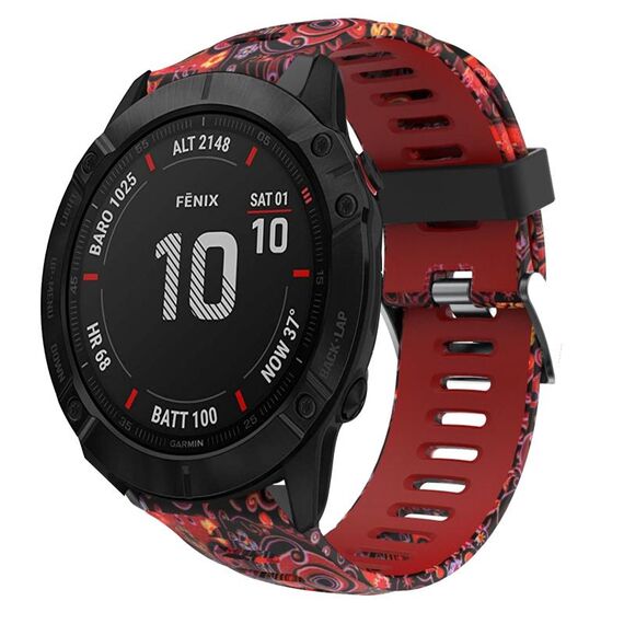 Per Garmin Fenix 6X 26mm Cinturino in silicone stampato mimetico (rosso + mimetico medusa)