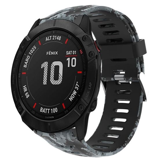 Per Garmin Fenix 6X Sapphire 26mm Cinturino in silicone stampato mimetico (nero + mimetico digitale)