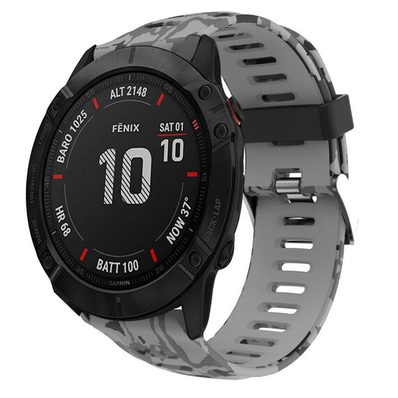 Per Garmin Fenix 6X Sapphire 26mm Cinturino in silicone stampato mimetico (grigio + mimetico militare)