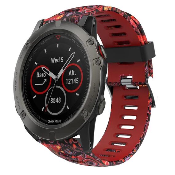 Per Garmin Fenix 5X Sapphire 26mm Cinturino in silicone stampato mimetico (rosso + mimetico medusa)
