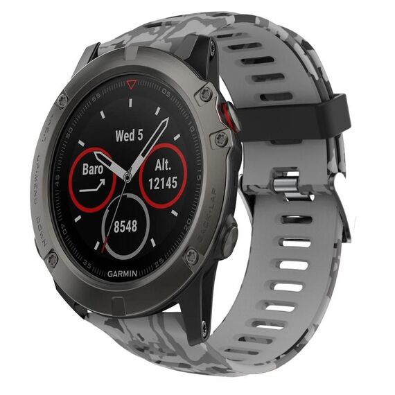 Per Garmin Fenix 5X Sapphire 26mm Cinturino in silicone stampato mimetico (grigio + mimetico militare)