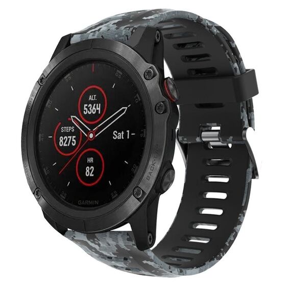 Per Garmin Fenix 5X Plus 26mm Cinturino in silicone stampato mimetico (nero + mimetico digitale)