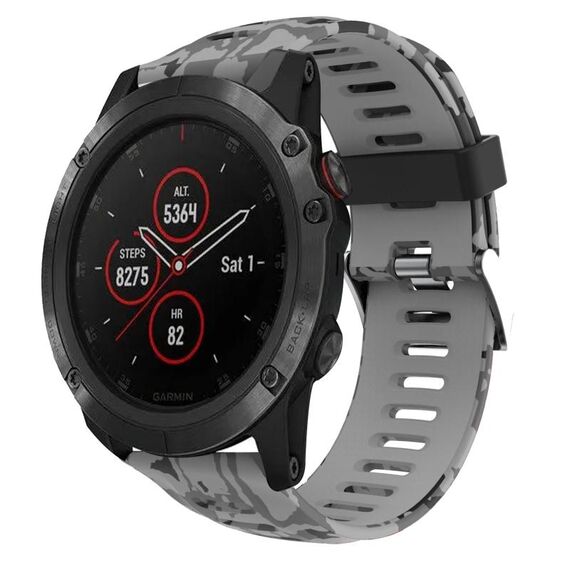 Per Garmin Fenix 5X Plus 26mm Cinturino in silicone stampato mimetico (grigio + mimetico militare)