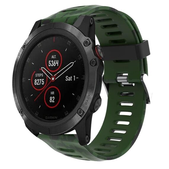 Per Garmin Fenix 5X Plus 26mm Cinturino in silicone stampato mimetico (verde militare + mimetico militare)
