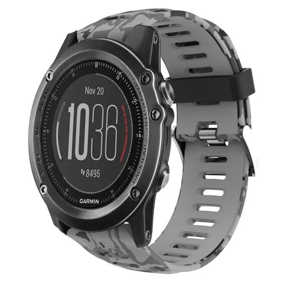 Per Garmin Fenix 3 HR 26mm Cinturino in silicone stampato mimetico (grigio + mimetico militare)