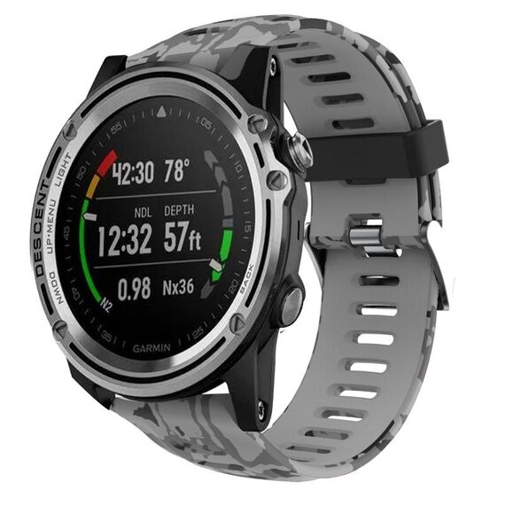 Per cinturino per orologio Garmin Descent MK 1 26mm in silicone stampato mimetico (grigio + mimetico militare)