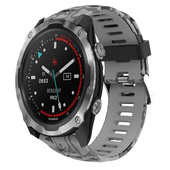 Per cinturino per orologio Garmin Descent MK 2 26mm in silicone stampato mimetico (grigio + mimetico militare)
