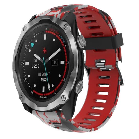 Per Garmin Descent MK 2i 26mm Cinturino in silicone stampato mimetico (rosso + mimetico militare)