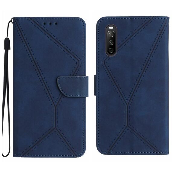 Custodia per telefono in pelle goffrata con cuciture per Sony Xperia 10 IV (blu)