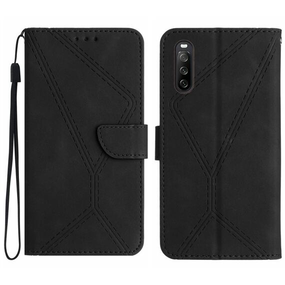 Custodia per telefono in pelle goffrata con cuciture per Sony Xperia 10 V (nero)