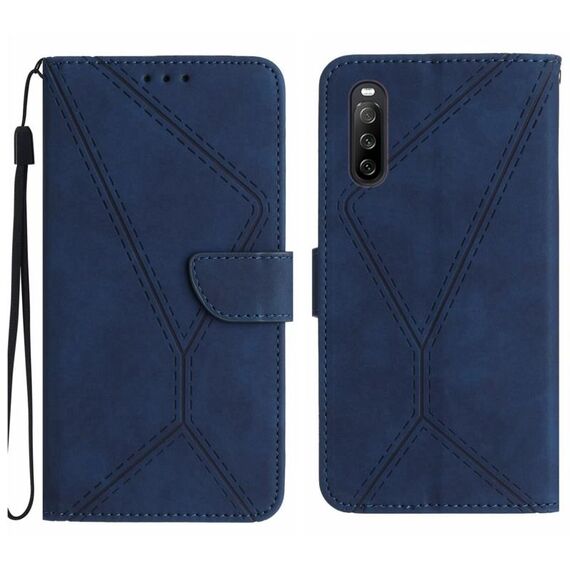 Custodia per telefono in pelle goffrata con cuciture per Sony Xperia 10 V (blu)