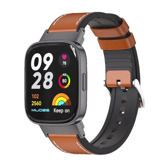 Per il cinturino dell'orologio in pelle TPU Mijobs Redmi Watch 3 (marrone nero)