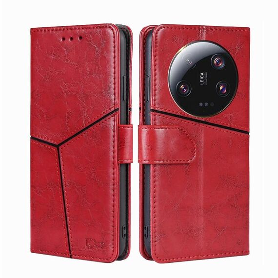 Per Xiaomi 13 Ultra 5G Custodia in pelle con cuciture geometriche (rosso)