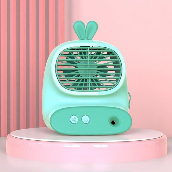 CS1319 Ventilatore per cartoni animati spray idratante da tavolo piccolo Ventilatore umidificatore silenzioso ricaricabile (Bunny Green)