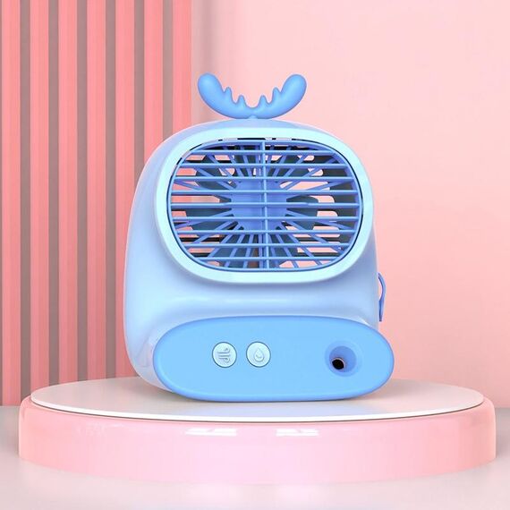 CS1319 Ventilatore per cartoni animati a spruzzo idratante piccolo da tavolo Ventilatore umidificatore silenzioso ricaricabile (cervo blu)