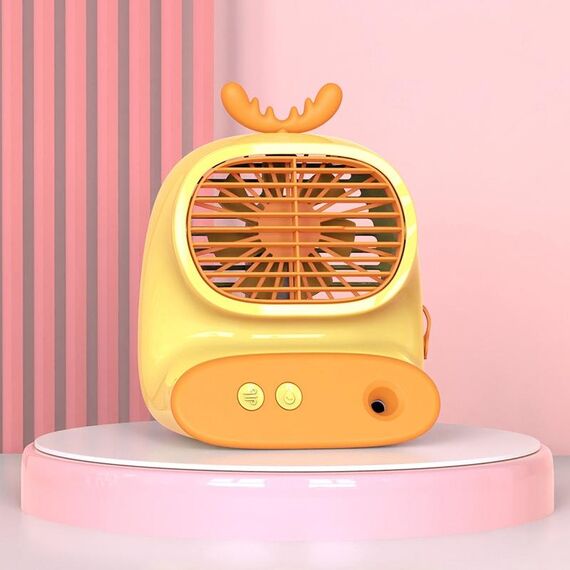 CS1319 Ventilatore per cartoni animati spray idratante da tavolo piccolo Ventilatore umidificante silenzioso ricaricabile (cervo giallo)