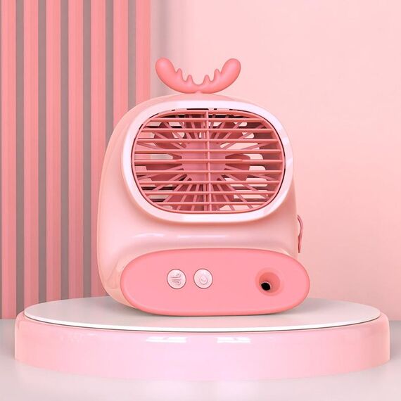 CS1319 Ventilatore per cartone animato con spray idratante piccolo da tavolo Ventilatore umidificante silenzioso ricaricabile (cervo rosa)