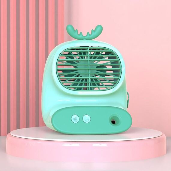 CS1319 Ventilatore per cartoni animati con spray idratante da tavolo piccolo Ventilatore umidificante silenzioso ricaricabile (verde cervo)