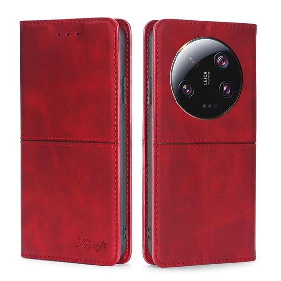 Per Xiaomi 13 Ultra 5G Custodia per telefono in pelle magnetica con trama di mucca (rosso)
