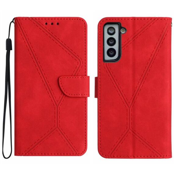 Per Samsung Galaxy S22 + 5G Custodia in pelle goffrata con cuciture (rossa)