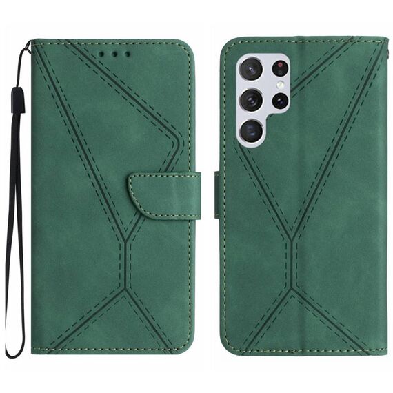 Custodia in pelle goffrata con cuciture per Samsung Galaxy S22 Ultra 5G (verde)