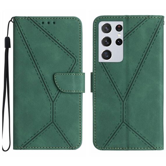 Custodia in pelle goffrata con cuciture per Samsung Galaxy S21 Ultra 5G (verde)