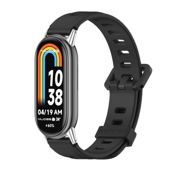 Per Xiaomi Mi Band 8 Mijobs Cinturino in silicone traspirante con foro piatto (nero + argento)