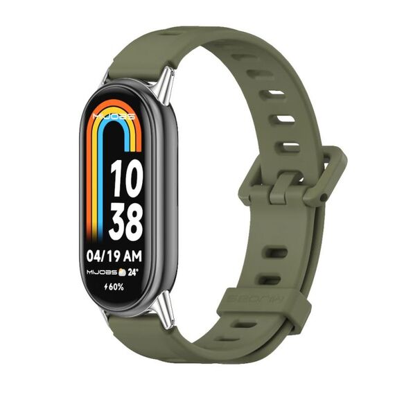 Per Xiaomi Mi Band 8 Mijobs Cinturino in silicone traspirante con foro piatto (verde militare + argento)