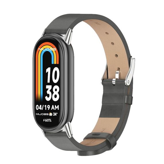 Per Xiaomi Mi Band 8 Mijobs cinturino in pelle PU in microfibra (grigio argento)