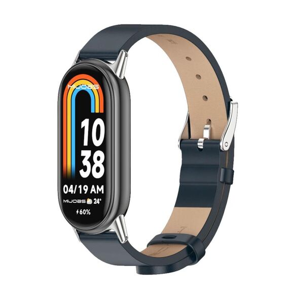 Per cinturino in pelle PU Xiaomi Mi Band 8 Mijobs in microfibra (argento blu)